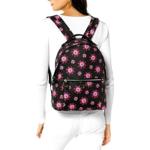 MICHAEL KORS Black Ultra Pink Ruby Jewel Floral Large KELSEY NYLON
BACKPACK - Picture 2 of 16